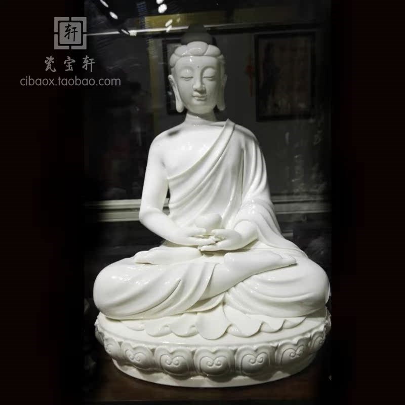 热销释迦摩尼陶h瓷佛像西方三圣坐莲释迦牟尼佛陀观音供奉供养装