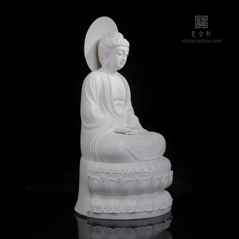 热销释迦牟尼 德化白瓷传统佛像坐莲释迦摩尼家S居佛堂供奉工艺摆