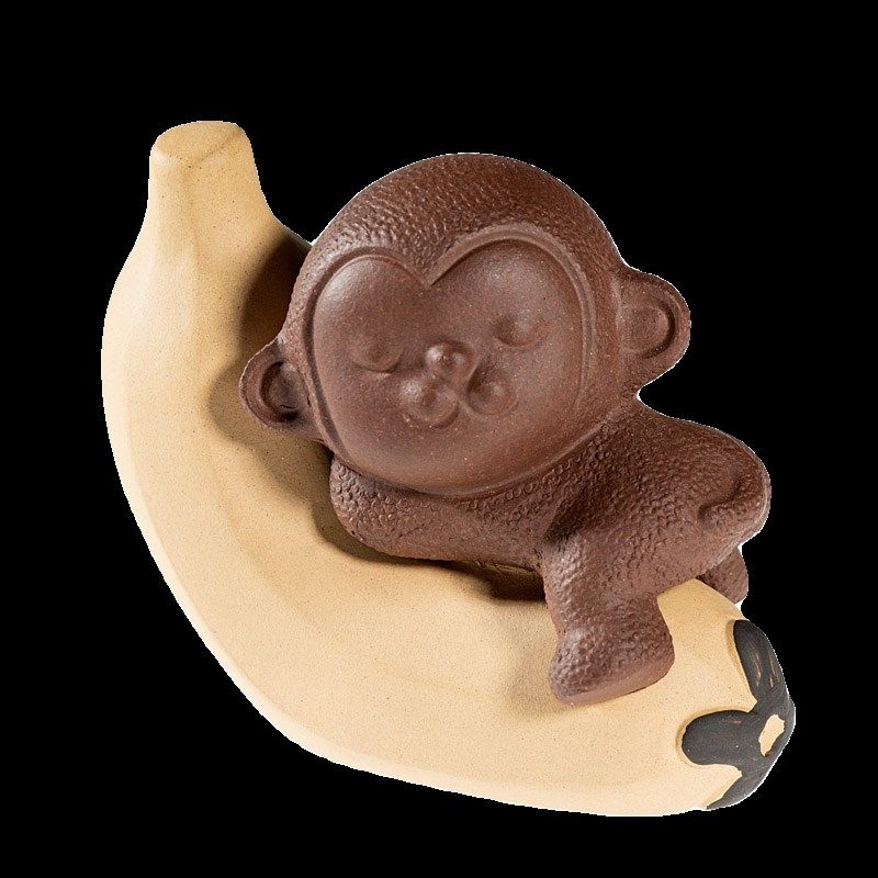 热销茶宠紫砂可爱香蕉小猴子摆件生肖猴雕塑茶玩茶盘装Z饰品精美