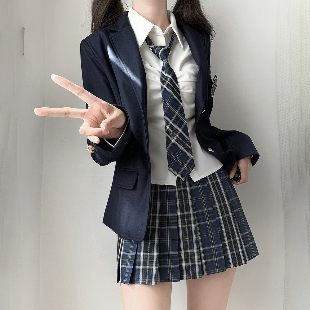 林间萌象原创jk制服校服西装秋冬绀色外套女学院风套装三件套全套