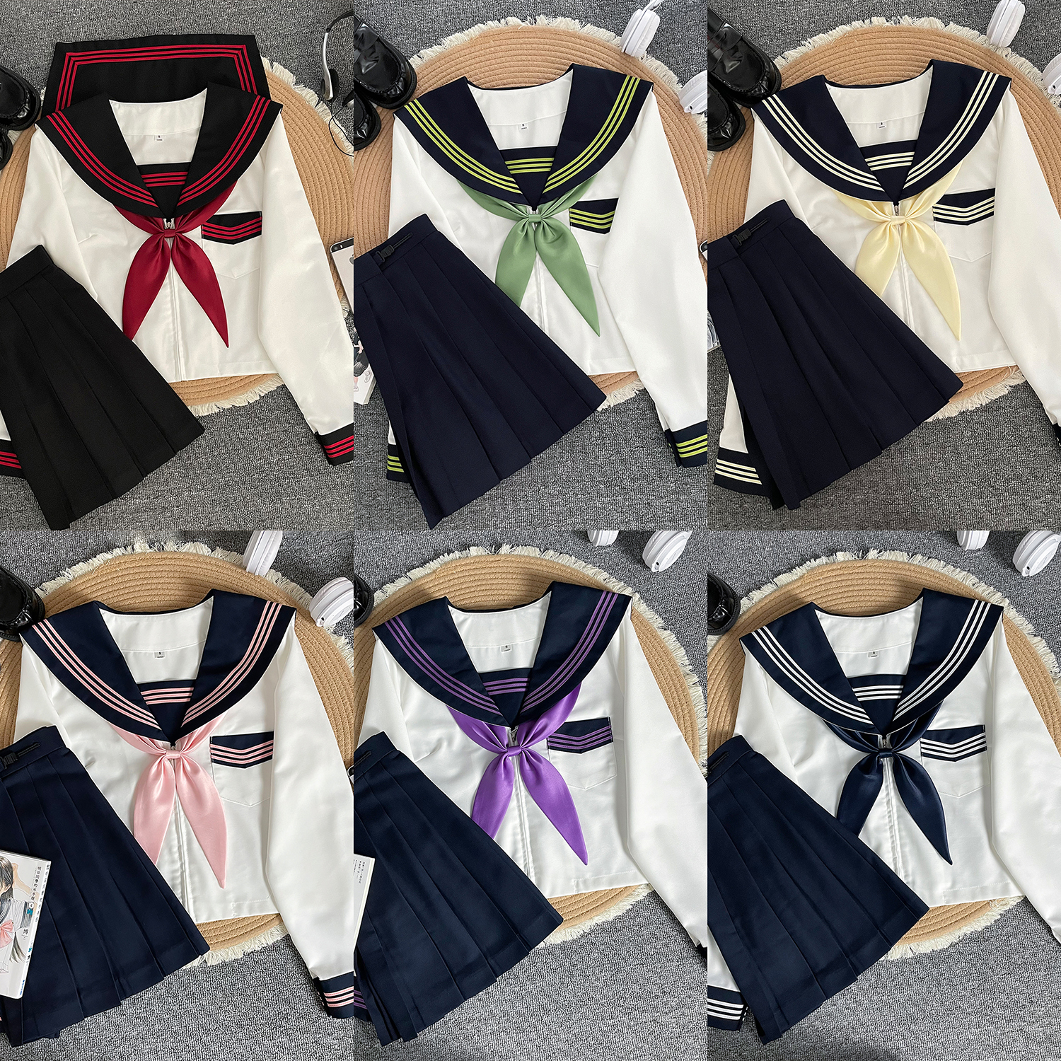 基础款绀领三本线jk制服水手服