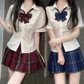 夏季 辣妹绑带衬衣白色修身 收腰短袖 女生修身 衬衫 学院风jk制服套装