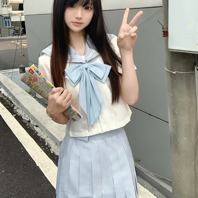 原创基础款jk制服套装水手服校供正版日系蓝二本短袖jk百褶短裙女