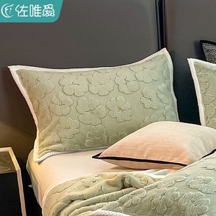 纯色提花牛奶绒枕套一对装 速发冬季 枕头套单个家用加厚绿色枕芯内