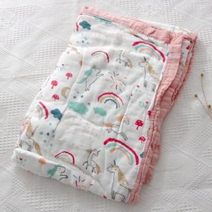 极速竹纤维毛巾被纯棉纱布薄毯子儿童夏天全棉透S气盖毯夏季 单人