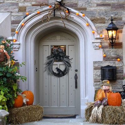 极速Halloween Door Wreath Decorative Pendant QBowknot Wreath