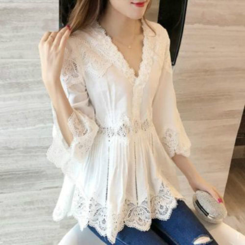 极速Spring Autumn Nepw Arrival Women Sweet Ruffles V-Neck Fa