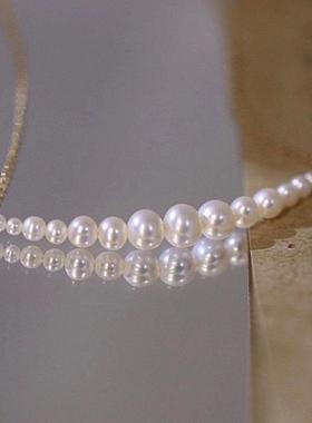 极速珍珠项链锁骨微笑天然淡水女A14k金链轻奢包小众简约渐层设计