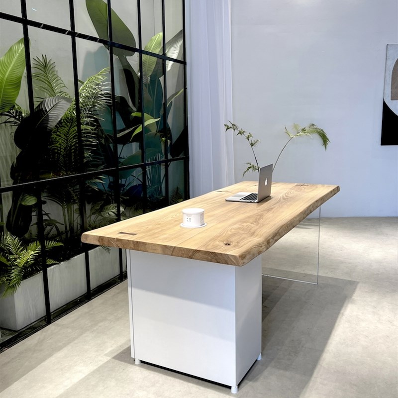 极速新品简约现e代白蜡木纯w实木大板茶桌压克力脚隐藏箱子原木茶