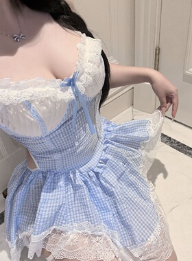 性感纯欲风女仆吊带裙蕾丝连体衣女可爱网纱透视JKK98狗情侣约会