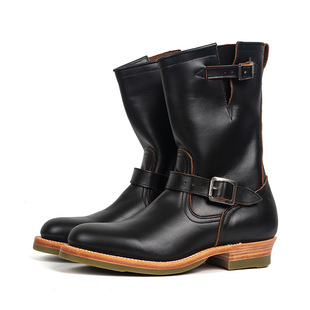 手工固特异头层牛皮工程师靴美式复古中筒机车靴马丁靴骑士皮靴男