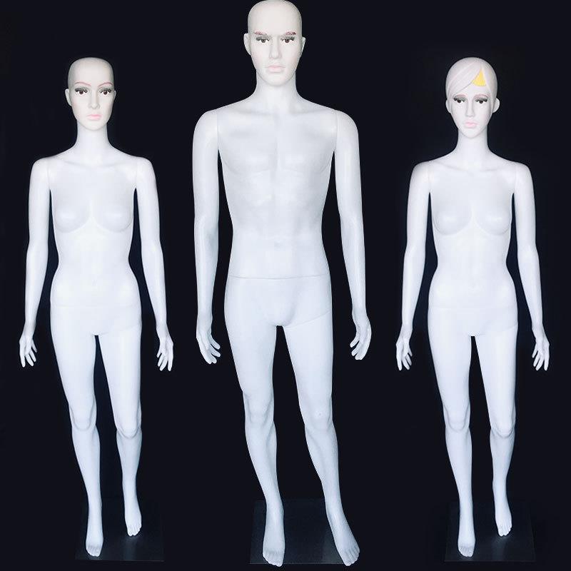 PE白色仿真加厚全身塑料男女模特道具婚纱服装展示送假发送底座