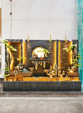 新中式水幕墙假山流水屏风隔断酒店庭院大型景观流水鱼池装饰摆件