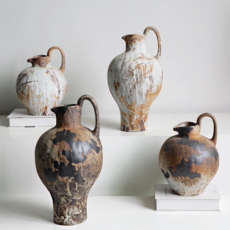 侘寂风陶瓷花瓶粗陶瓶插花复古怀旧手工民宿酒店禅意摆件新中式