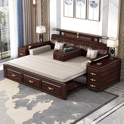 罗汉床新中式实木2024新款推拉床客厅罗汉榻储物家用两用紫金檀木