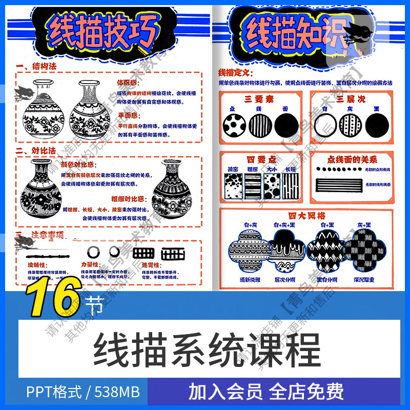 少儿童创意黑白装饰线描教案知识点培训机构备课教学绘画ppt课件
