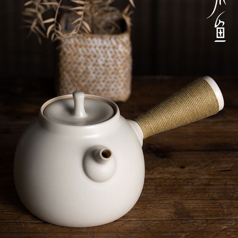 现货速发?IGP木鱼苏打釉白泥粗陶侧把壶小号陶瓷烧水壶电陶炉急
