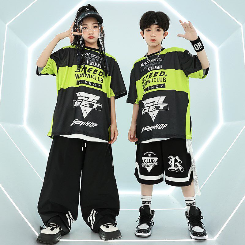 现货速发夏季hiphop爵士舞嘻哈舞蹈服演出服装练功服少儿街舞潮服