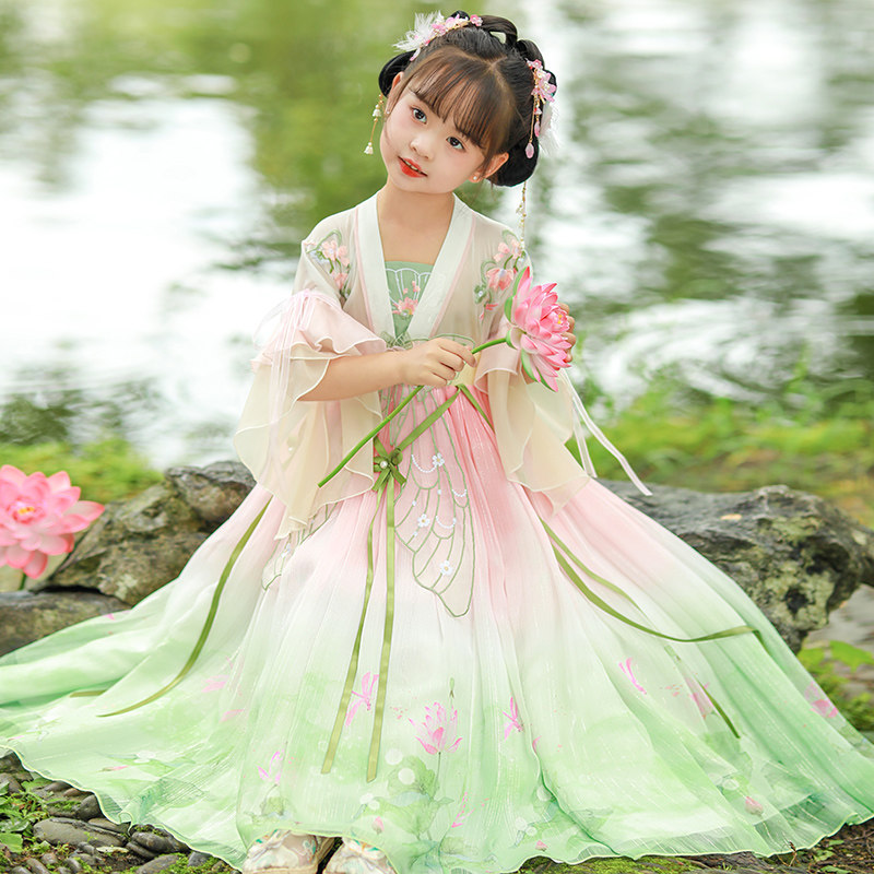 现货速发童汉服夏款202夏装新款古风连衣裙小孩唐装儿童超仙古装