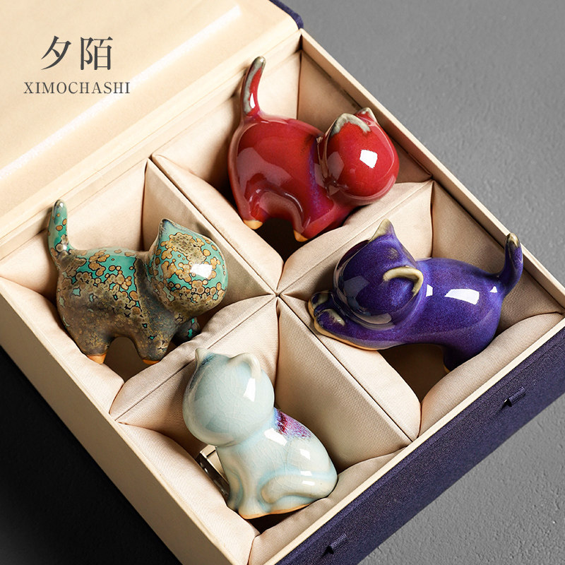 现货速发故宫创意可爱陶瓷小猫咪摆件桌面客厅茶几装饰品鱼缸盆栽