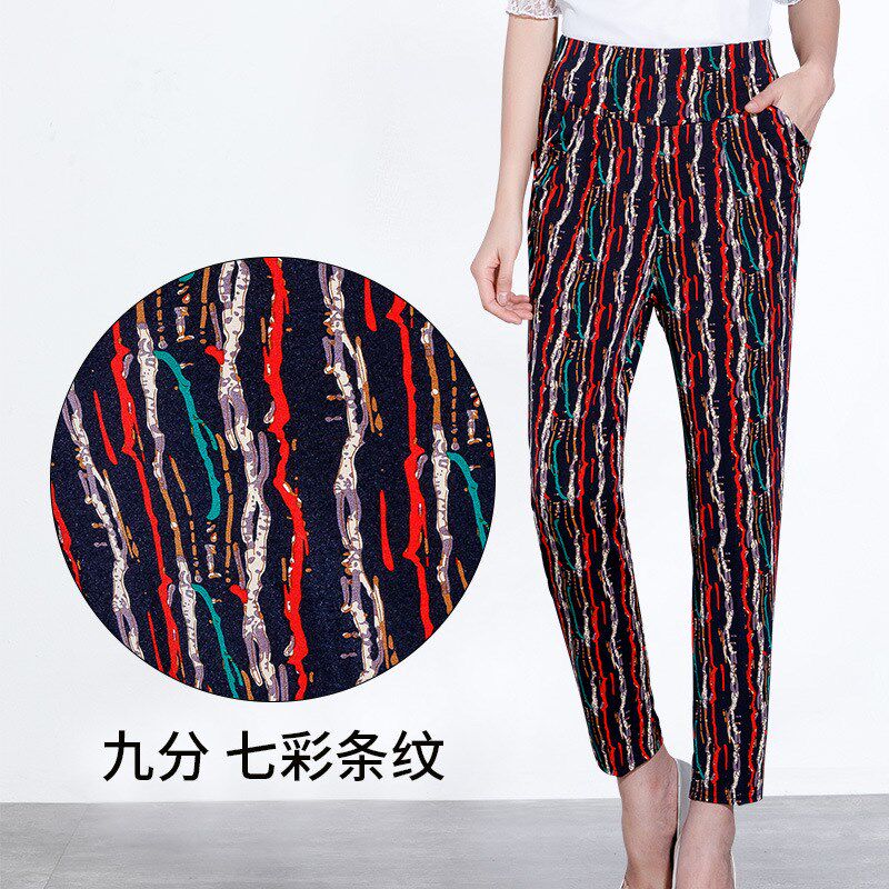 现货速发花裤子夏季薄款大码宽松新款妈妈休闲夏天中老年松之禾