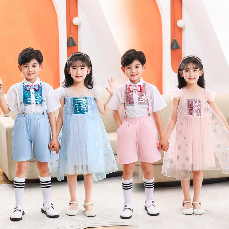 现货速发六一儿童演出服幼儿园童舞蹈蓬蓬裙小学生男童背带裤合唱
