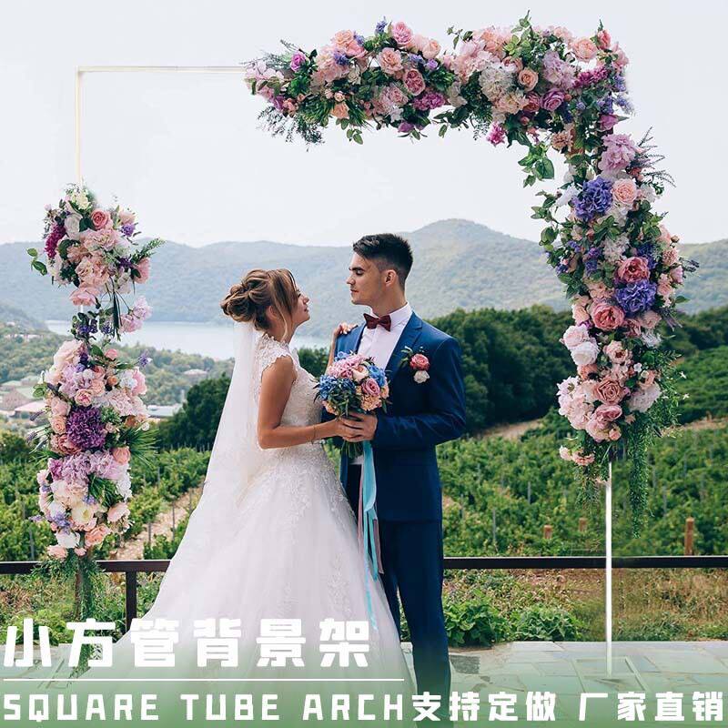 现货速发气球拱门架子背景铁艺装饰花架草坪金色森系婚礼方形拱门