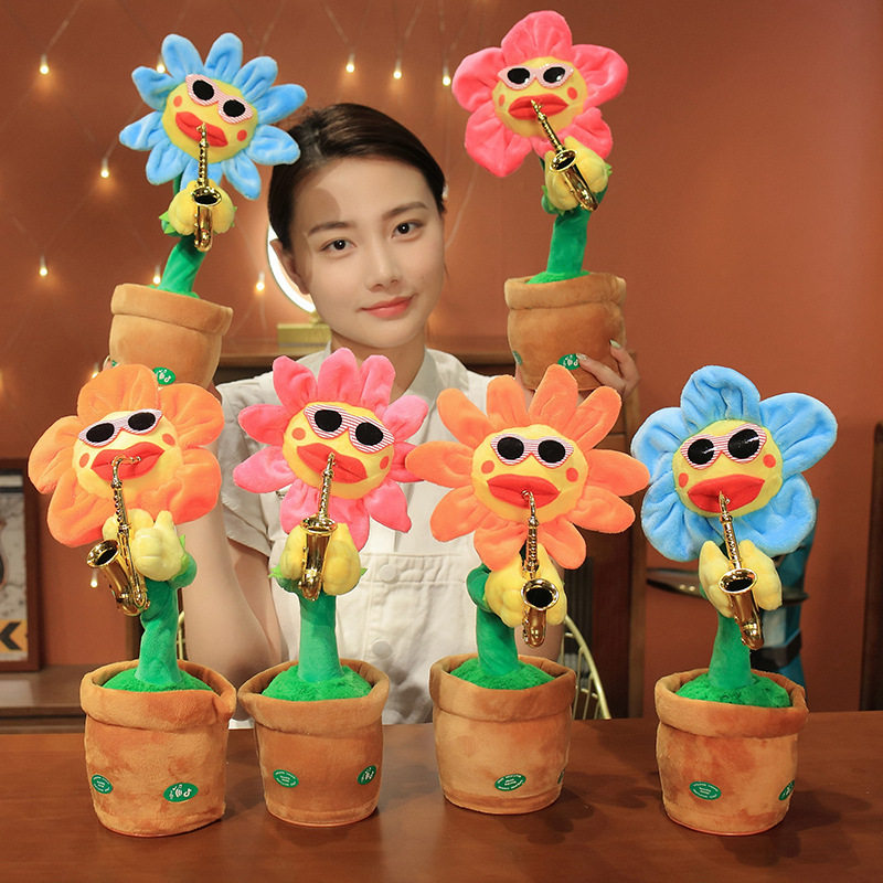 现货速发会唱歌跳舞向日葵太花妖娆花萨克斯充电式学说话电动跳舞