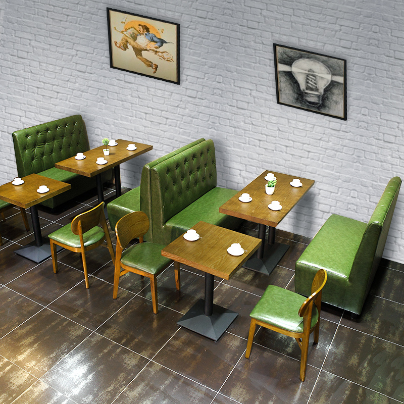 速发西啡厅靠墙卡座餐饮沙发餐桌奶茶店餐闲吧咖休厅沙发实木桌椅
