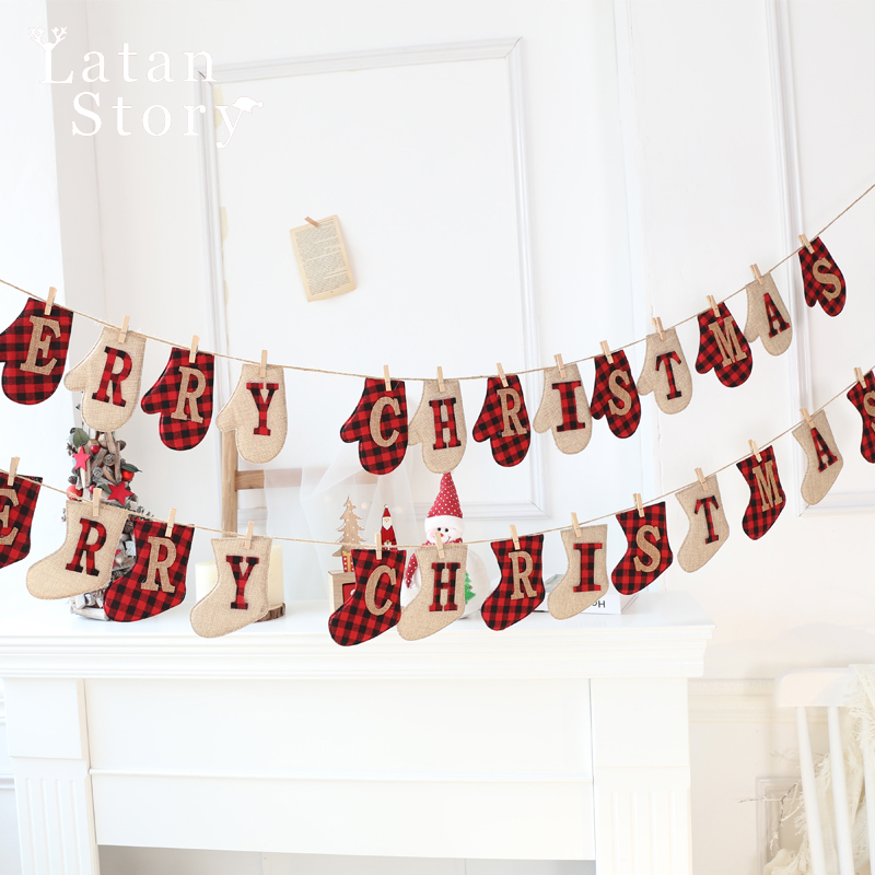 速发圣诞节装饰用品商店场铺家用场景件置拉旗挂旗挂饰吊旗小布礼