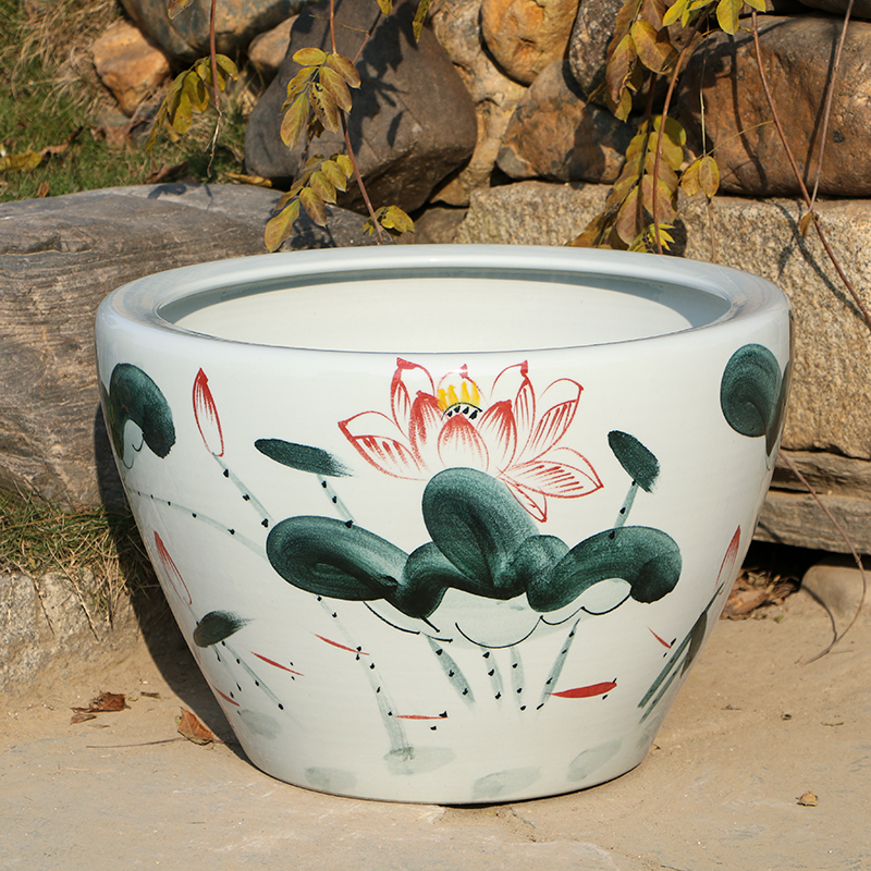 速发景德镇缸绘陶瓷鱼缸养乌碗睡莲花盆荷花缸手龟缸大号书画水缸