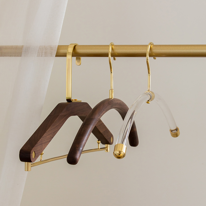 速发收帽间黑胡桃木衣架家装服用店防滑挂衣黄铜衣纳衣挂