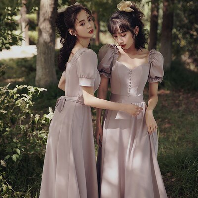 速发婚礼大码伴娘服小个子显瘦遮肉平时可穿姐妹团礼服女春季仙气