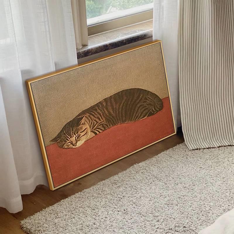港画沙发背景墙装饰画抽象艺术油画摆画日式猫咪挂画客厅卧室壁画图片
