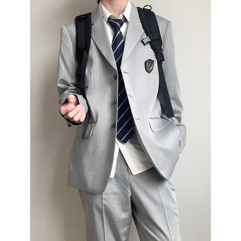 木村叔dk原创春秋季灰色西服外套男士日系制服学生西装黑色长裤子