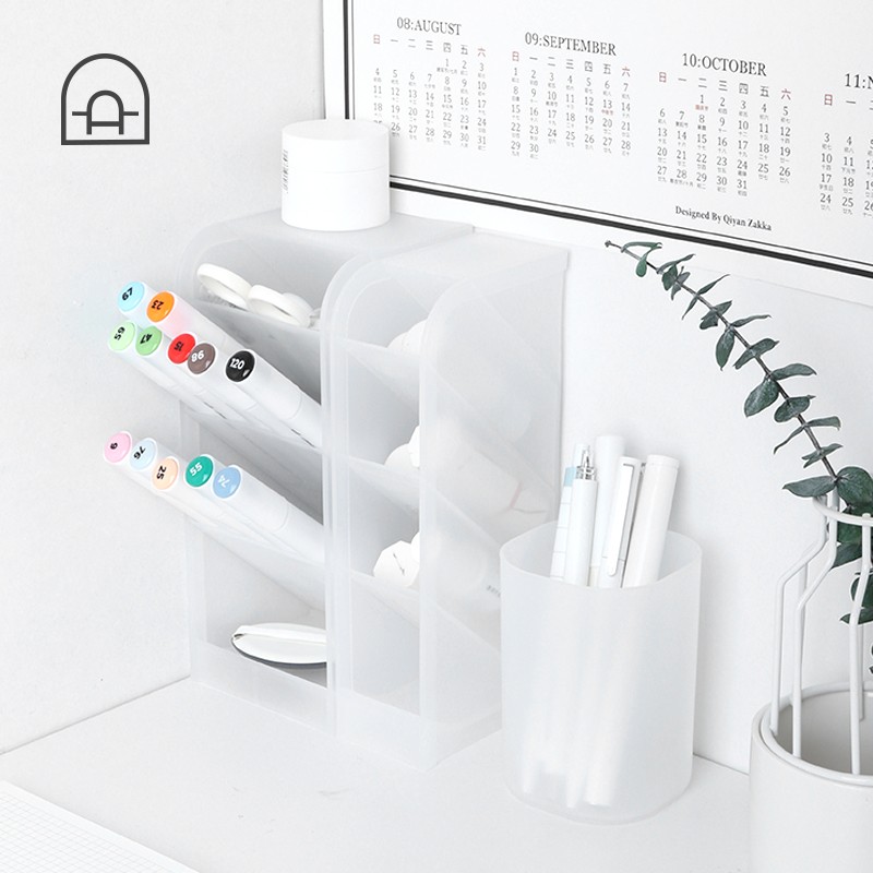 速发栋哈斜面式笔筒创意多功办能公室笔架收纳盒小清新桌插整理摆