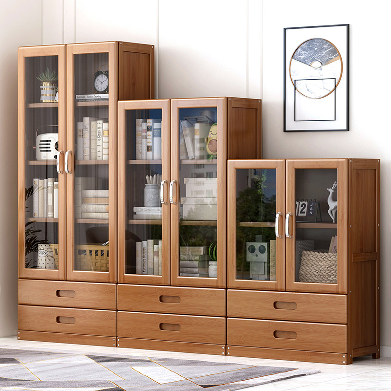 速发书架置物简落地玻璃门型柜架易儿童小书实木卧室客厅学生收纳