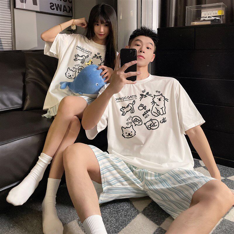 速发情侣睡衣棉夏季薄款可爱套质夏天青少年大码男士款装家居服