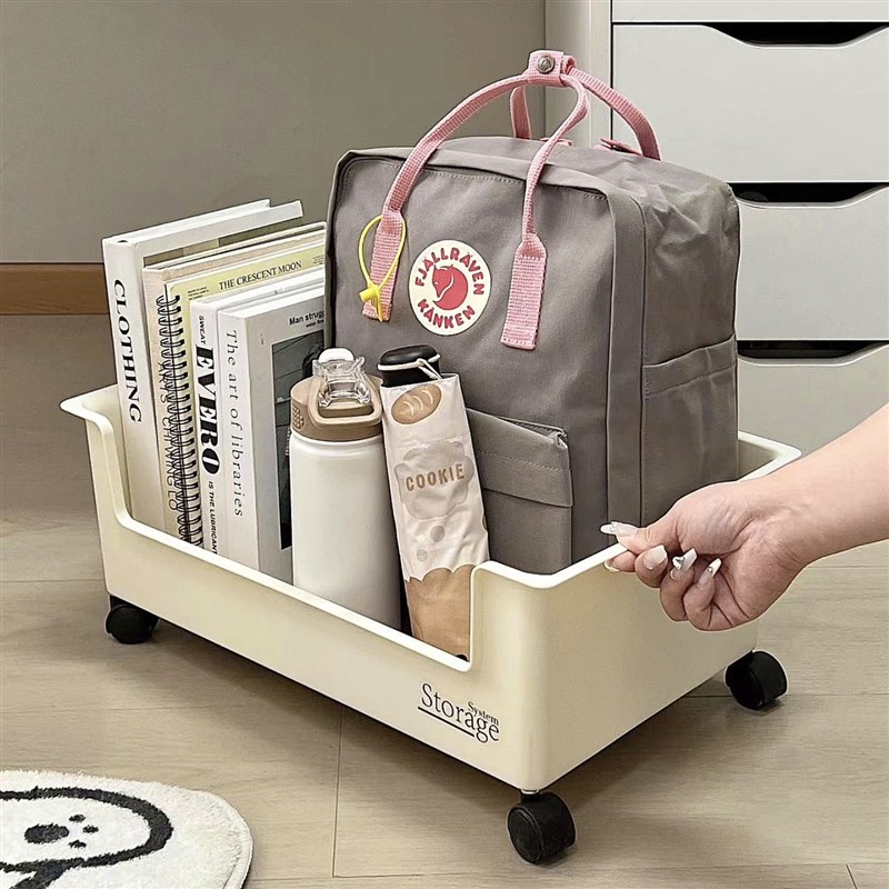 速发书包置物家学生宿舍桌下可移动收纳筐架用小轮滑推车桌面装书