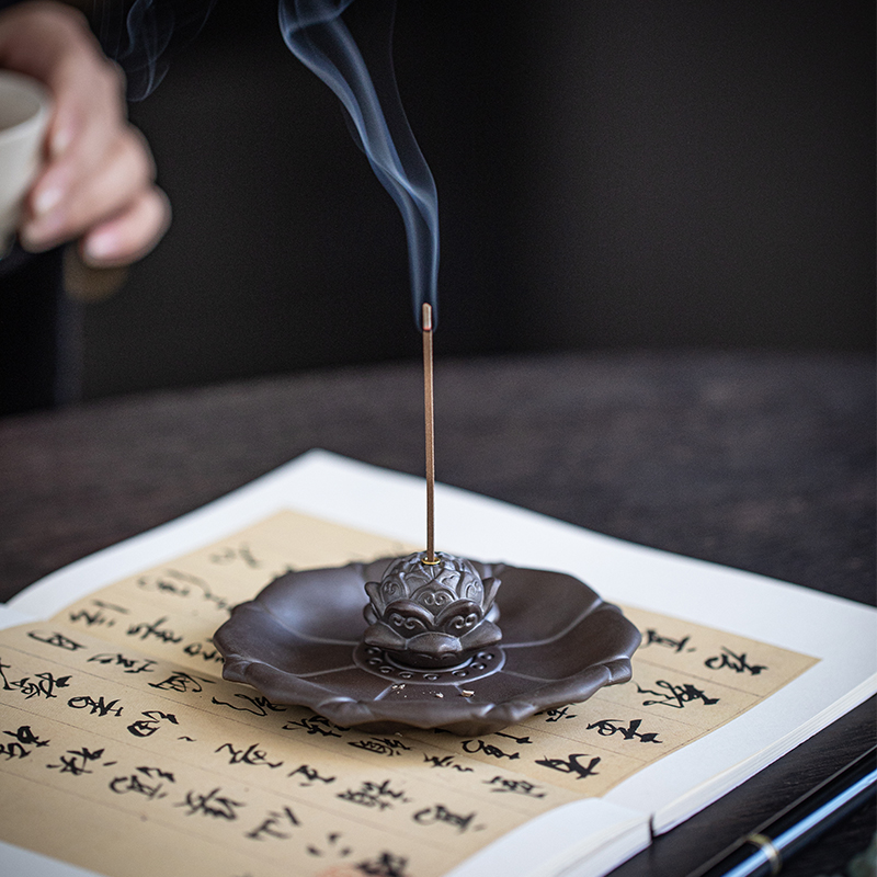 速发复古陶瓷莲花线香座香插檀香沉小香炉禅意茶桌香薰炉家用香器