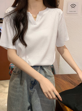速发季码装V领正肩T恤夏大2新240款宽松百搭白色上衣