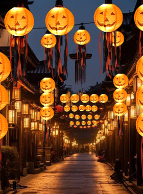 速发圣节南瓜件笼挂灯户外门庭店铺口院酒吧装饰品布置氛围挂布道