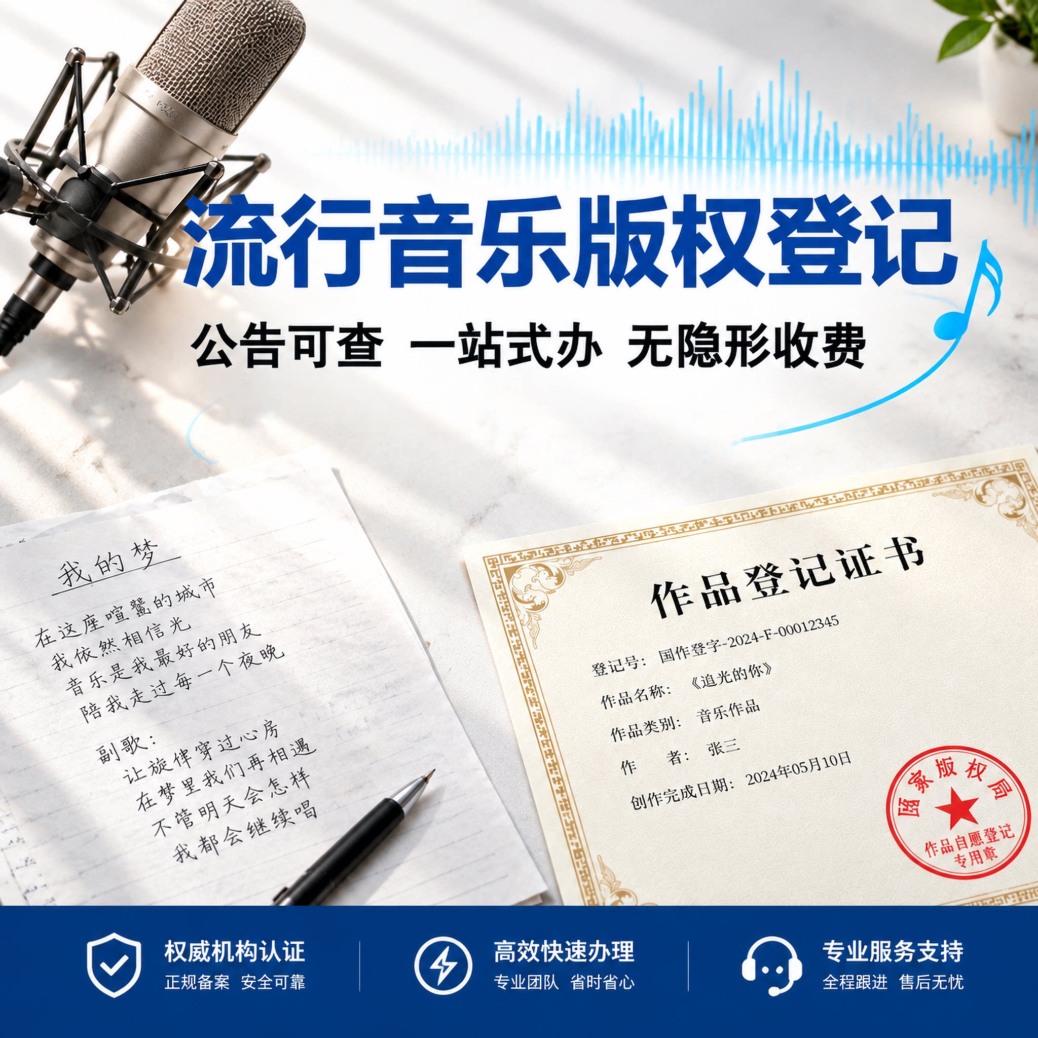 流行音乐版权登记申请知识产权图片国家证书加急保护美术作品注册