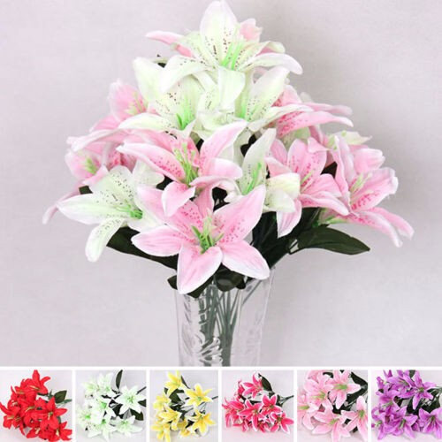 极速10Pcs Lily Artificial Flowers NewH Silk Flower Artificia