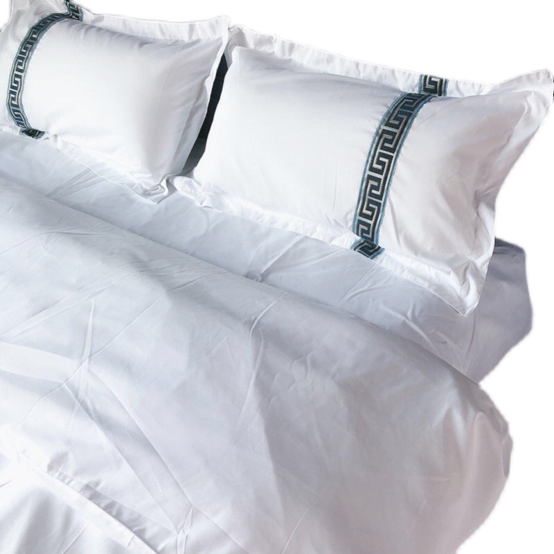 极速宾馆酒店床上用品纯白色旅馆床单被套四件套织V带民宿风三件