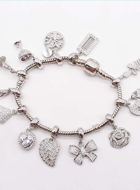 极速铜镀14k金大孔隔珠可w串皮绳手链吊坠 镶嵌锆石带环吊坠心