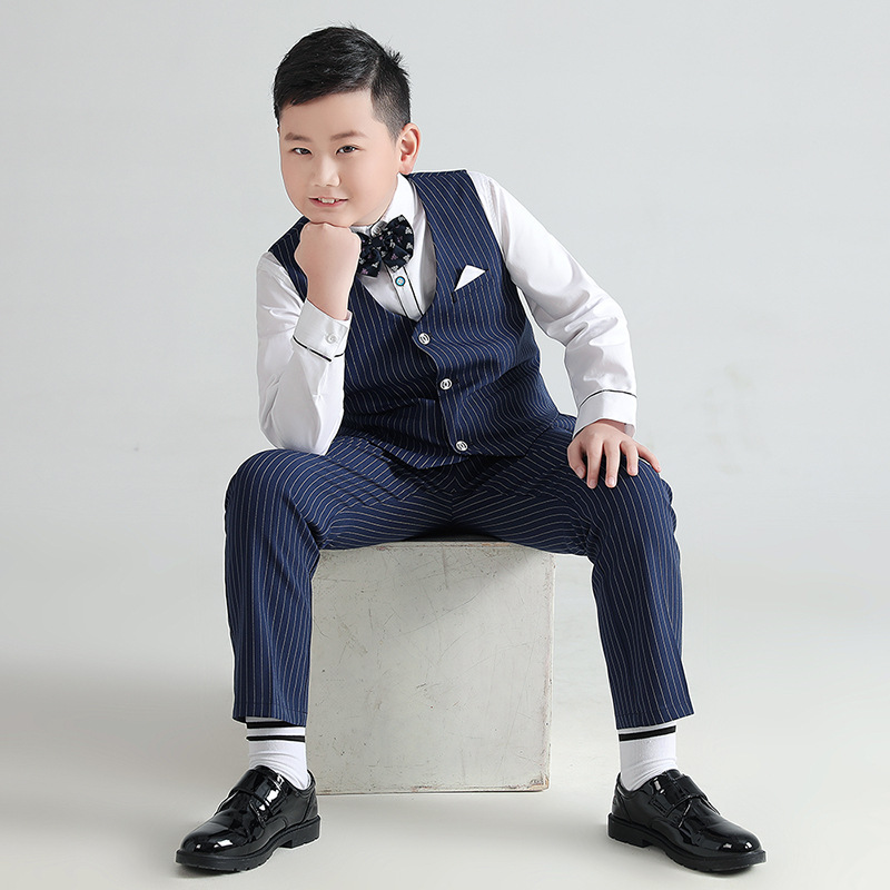 极速胖版儿童礼服套装春夏u男童马甲中大童条纹演讲钢琴演出服胖