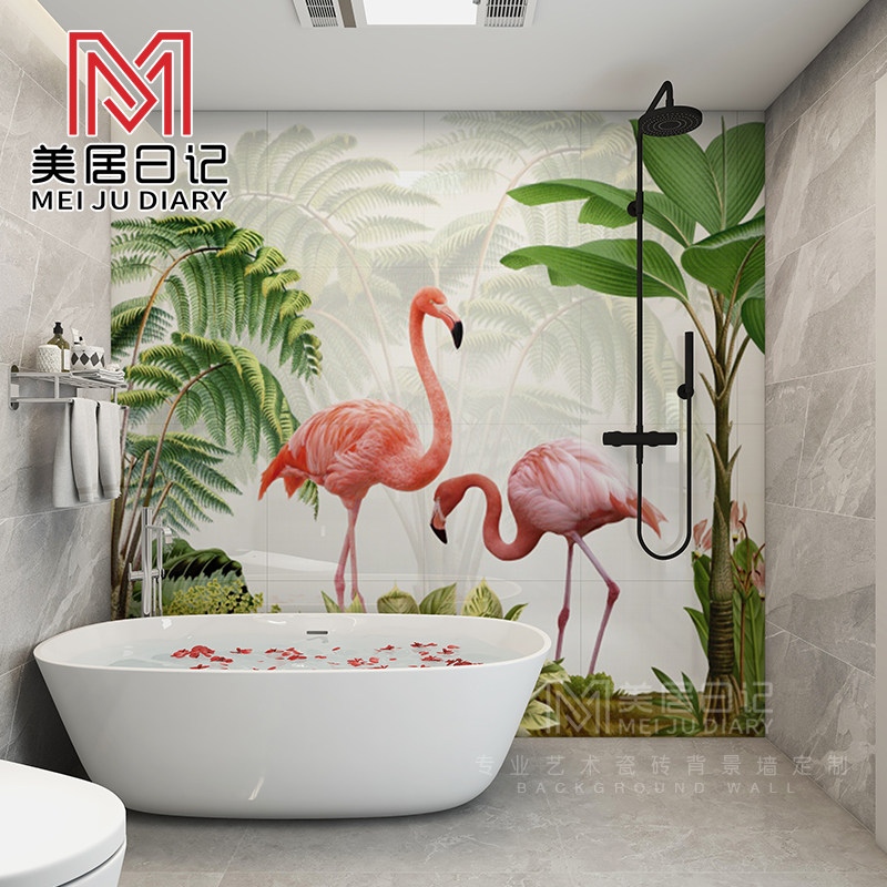 极速卫生间浴室微晶石森林系植物动物花卉瓷砖画背景X墙艺术壁画