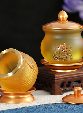 新品纯黄铜琉璃佛m字圣水杯佛堂家用桌面摆件供奉前供酒杯禅意