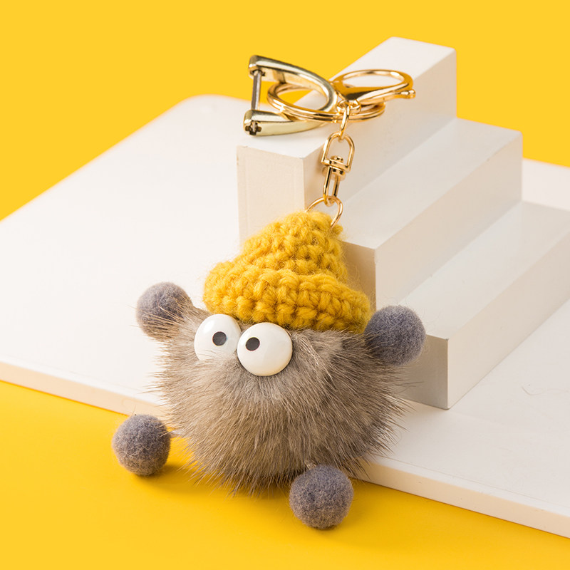 新品卡通毛球 钥匙扣网红可爱汽车链创意水貂毛挂饰情W侣ins风锁